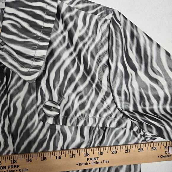 Chico's Belted Jacket Safari Stripes Sz XL (3) Gray White Zebra Print - Picture 12 of 16